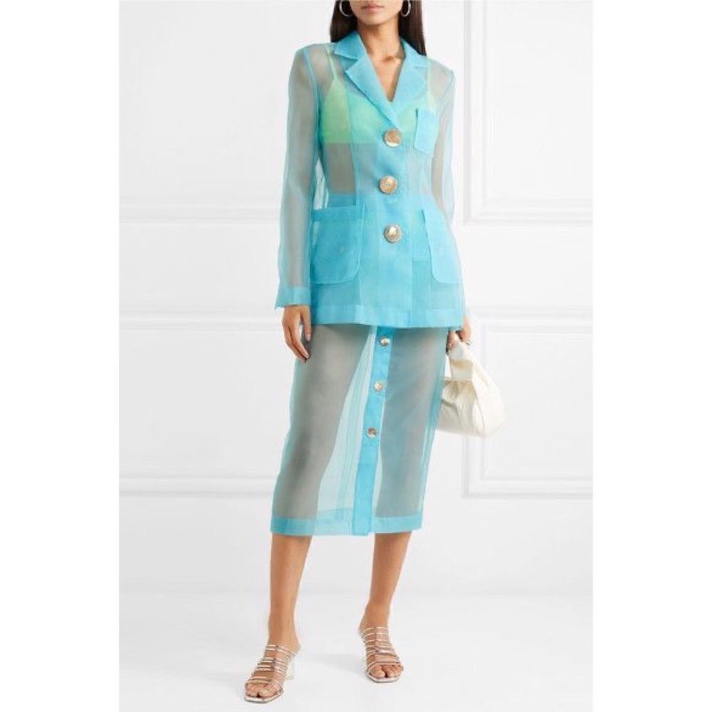 Rejina Pyo Woman Sophie Organza Blazer Turquoise UK10